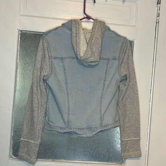 Mossimo Supply Co Juniors blue and gray Denim hooded button up jacket size large - Picture 6 of 6